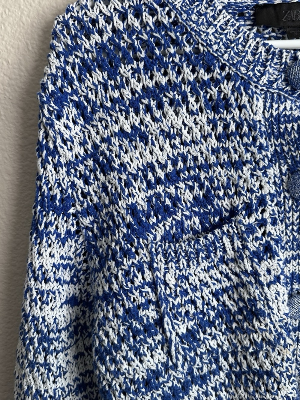 Zara Blue & White Button Front Sweater - Picture 3 of 4